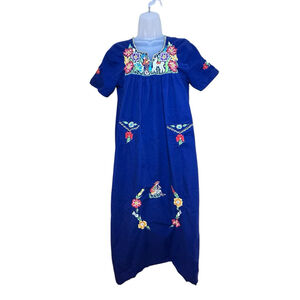 1970s‎ Cotton Oaxacan Mexican Huipil Dress Embroidered Floral Boho Resort VTG